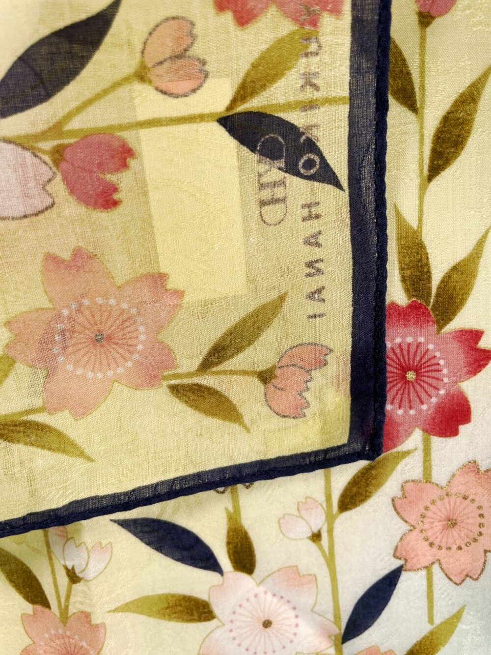 NWT Yukiko Hanai Cherry Blossom Cotton Scarf 19" x 19.5" - Picture 5 of 13